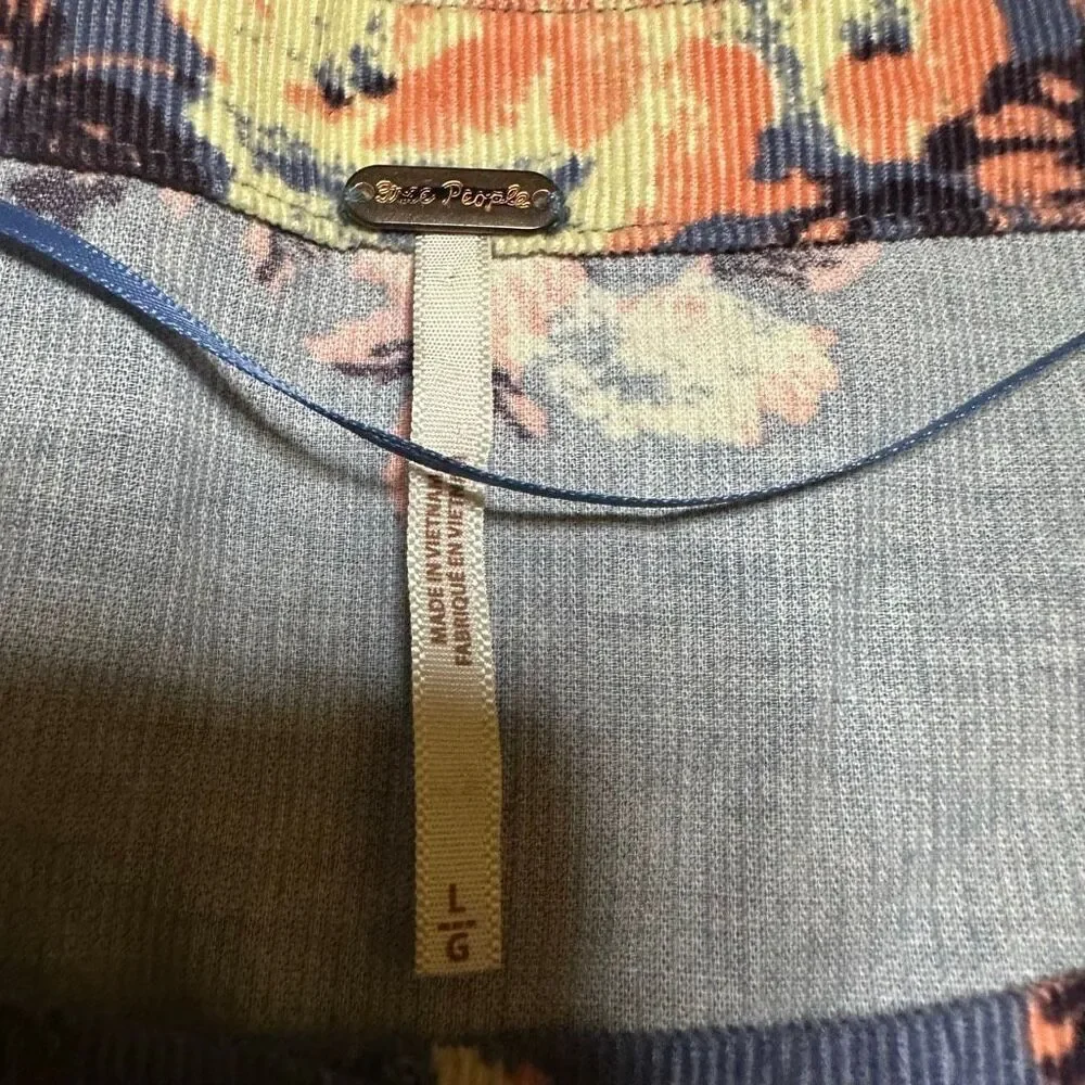 Free People Harper floral corduroy blue blouse large